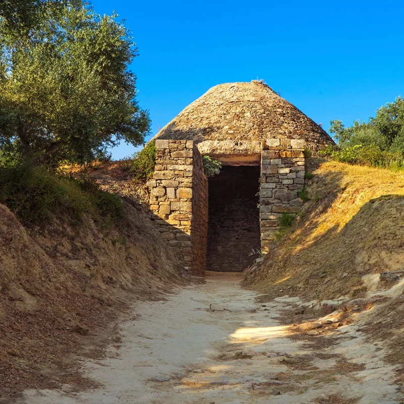 Archaeological site of the Palace of Nestor in Pylos, Greece, displaying well-preserved ruins from the Mycenaean era, offering a glimpse into ancient Greek civilization.